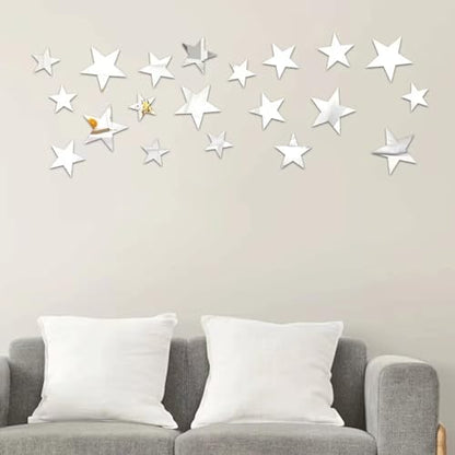 20Pcs Silver Stars Acrylic Mirror Wall Stickers 3 Sizes Stars Stickers with Adhesive Art Decal 3D Wall Decorations for Women and Man Bedroom Home DIY Decor Stickers