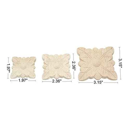 Decorative Wood Appliques 4 Pack Wood Carved Applique Onlay for Furniture Decor Leaf Style Decal Unpainted be Attached to Home Corner Frame,Cabinets, Windows, Mirrors, Doors, Bed,1.97x1.97inch