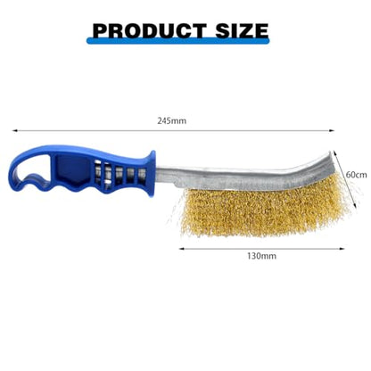Wire Brushes for Cleaning Rust, Heavy Duty Brass Tool 11" Long With Plastic Handle, for Automotive, Grill, Paint, Welding Slag & Household, Blue 2 Pack