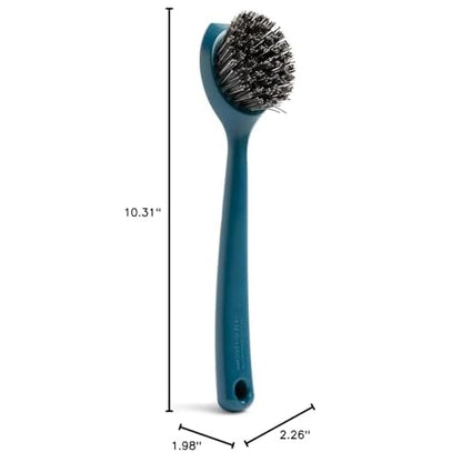 Full Circle Clean Ocean Heavy Duty Dish Brush, Cast Iron Brush with Handle, Tough Bristles, Ergonomic Grip, Long Handle, Built-in Scraper. Made Out of 100% Recycled Fishing Nets. Dishwasher Safe