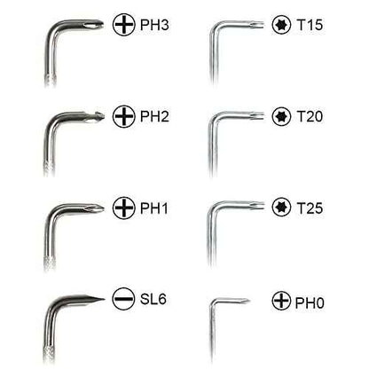 7 PCS Right Angle Screwdriver, Ph3/Ph2/Ph1/Ph0/T25/T20/T15 Offset Screwdrivers Set, Flat Head 90 Degree Screw Driver, Angled Phillips Head Screwdriver Bent Low Profile