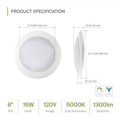 ASD 12 Pack LED Disk Lights 6 Inch, 15W 5000K Daylight 1300LM CRI90+, Dimmable Flush Mount Ceiling Light Fixture, Low Profile Surface Mount Disc, Junction Box or Recessed Can Install, ETL Energy Star
