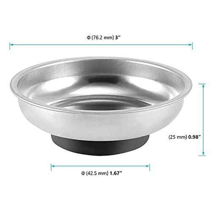 FUNSUEI 10 Packs 3 Inches Magnetic Tray, Stainless Steel Magnetic Bowl, Round Magnetic Parts Tray for Pins, Screws, Bolts, Nuts, Small Parts