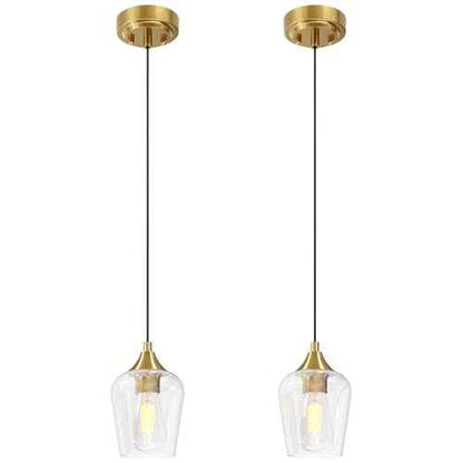 VONLUCE Pendant Lights Kitchen Island, Brushed Gold Pendant Light Fixtures with E26 Base & Adjustable Cable, Modern Pendant Lighting with Glass Shade for Living Room Bedroom Hallway, 2 Packs