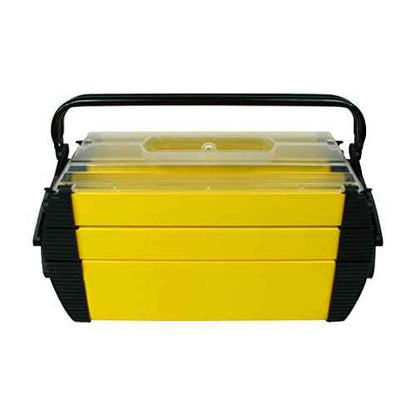 Portable Tool Box - Storage Compartments for Tools, Parts, Crafting Supplies or Tackle by Stalwart - Cantilever Toolbox, 18"L x 11.8"W x 8.25"H, Black/Yellow