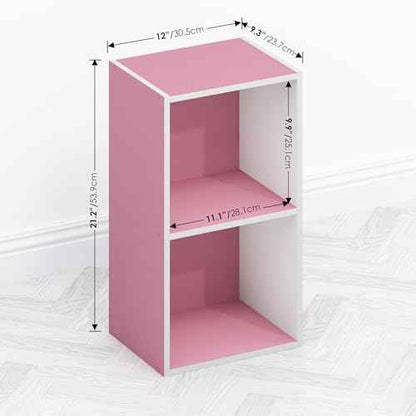 Furinno TOMI Book Shelf, 2-Tier Modern Bookshelf, Open Shelves Bookcase 9 x 12 x 21, for Living Room, Bedroom, Home Office, Pink