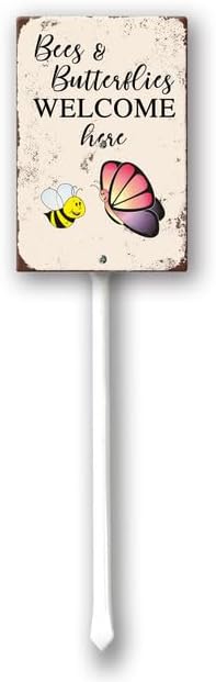 Uptell Bees Butterflies Welcome Here Yard Signs with Stakes Aluminum Sign for House/Front Door and Business Outdoor Decoration 8x12 Inch