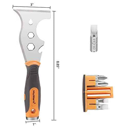 MulWark 16-in-1 Painter's Tool,3¡± Putty knife Drywall Paint Scraper,Multi-Painter's Stainless Steel Tool,Spealloy Paint Scraper, Taping knife,Hammer Head Soft Grip Handle,Nut Wrench Screw Bits inside