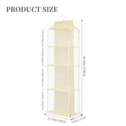 8 Grids in 1 Pack Hanging Purse Handbag Organizer with Double Zippers, Visible Purse Organizer for Closet, Fully Enclosed Purse Storage Holder-Beige