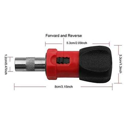2 Pack Stubby Ratcheting Screwdriver Short Mini Ratchet Wrench Pocket Key with L R Switch Screw Bit Driver Holder Magnetic 1/4 Hex Socket 75mm Anti-slip Handle