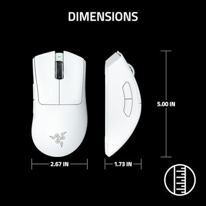 Razer DeathAdder V3 Pro Wireless Gaming Mouse: 64g Lightweight Ergonomic - 30K DPI Optical Sensor - Gen-3 Optical Switches - 8 Programmable Controls - Up to 90 Hr Battery - White