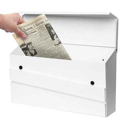 White Wall-Mount Mailbox, Modern Large Capacity Drop Mailboxes for Outside, Rust-Proof Galvanized Steel Post Box (No Keys Locking)