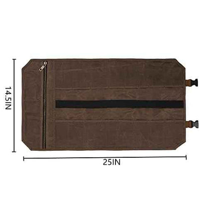 Denifiter Tool Bag, Heavy Duty 16oz Waxed Canvas Tool Roll Up Pouch Tool Organizer, (L) 25" X (H) 14.5" Gray