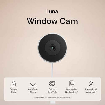 Luna 3MP 2K Window Camera, 2.4GHz WiFi6 Indoor Cameras for Home Security Outdoor, Smart AI Descriptive Motion Alert, Color Night Vision, Stick-On Glass-Mount Wired, Easy & Quick Install