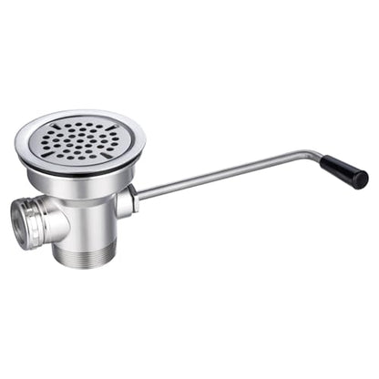 3-1/2" Commercial Sink Drain with Twist Lever Handle, Waste Drain Valve with Overflow Inlet for Restaurant 2/3 Compartment Sink, Easy Controll, Block-Free and Leakproof