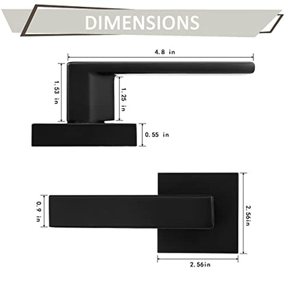 Probrico 4Pack Door Lever Dummy Lever Door Handle for Closets French Door,Square Dummy Door Lever,Non-Turning Single Side Pull with Black Finish,Easy Installation Pull Only Lever Set