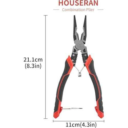Needle Nose Pliers, HOUSERAN Long Needle Nose Pliers with Wire Stripper and Crimper, 8.3 Inch Long Nose Pliers, Spring Loaded with Safety Lock, 5-in-1 Needle Nose for Bending, Crimping, Stripping