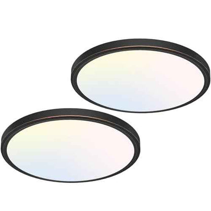 libtit 12 inch Flush Mount LED Ceiling Light Fixture, 3000K 4000K 6500K Adjustable, 28W 3200lm Oil Rubbed Bronze Round Lighting Fixtures for Bathroom Shower Hallway Kitchen, 2 Pack