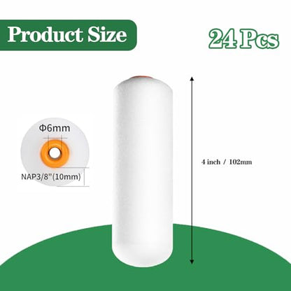 24 Pack Mini Paint Roller Covers,4 Inch Foam Paint Roller, High Density Foam Paint Roller, Small Paint Rollers for All Flat Surfaces, Suitable for Wall£¬Kitchen Cabinets, Doors, Tables, Etc