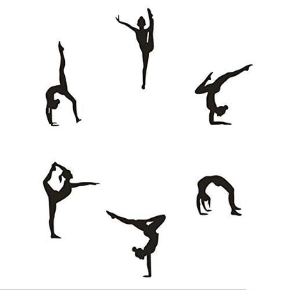 Home Decor Wall Sticker-Six Dance Girls Gymnastics Wall Stickers -Sport Vinyl Art Wall Mural Sticker Home Decoration Wall Papers (Black)