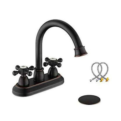 Oil-Rubbed-Bronze Bathroom Sink Faucet, Bronze 4" Centerset Vanity Faucet with Cross Handles