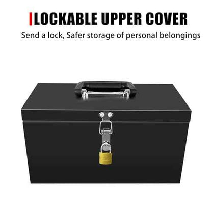 Small Steel Metal Tool Box, Lockable Storage Box for Storing Valuable Items, Office Documents, Garage Tools (12" Black)