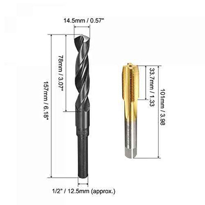 uxcell Metric Tap M16 x 1.5mm Pitch H2 Right Hand Thread, 14.5mm Drill Bit HSS 9341 Black Oxide with 1/2 Inch Straight Reduced Shank