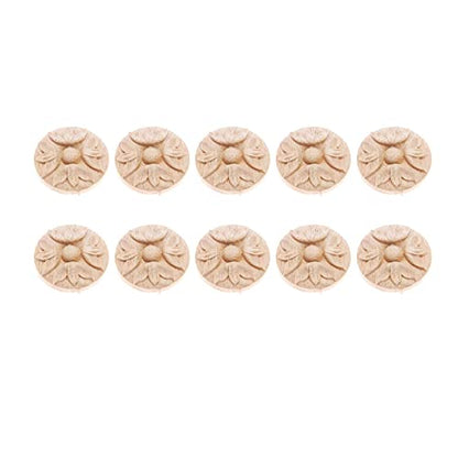 MUXSAM 10Pcs Wood Appliques Carved Onlays, Round Wooden Carving Decals Accent Pieces for Craftsman Designed & Bulit Furniture, Decor for Wall Door Cabinet Dresser Cupboard Bed Fireplace, 4cm/1.57"