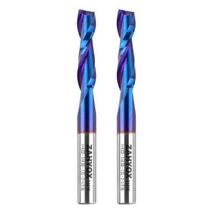 ZahyoX 1/4 Inch Shank Upcut Spiral Router Bit, Nano Coated Solid Carbide Straight CNC End Mill for Wood, 1/4 Dia x 1 CL x 2-1/2 OVL, 2 Pack