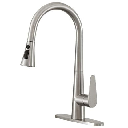 PUSU 18 inch High Brushed Nickel Kitchen Faucet with Pull Down Sprayer, Single Handle Nickel Kitchen Sink Faucet for RV Sink, Laundry, Bar Camper with Water Lines, Stainless Steel