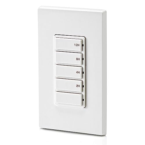 Leviton Countdown Timer Switch for bathroom fan and household lights, 5-10-15-30 min, No Neutral Required, Single Pole, 15A, 1/2 HP/9.8A Fan/Motor, DT130-1LW, White