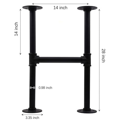 28 Inch Industrial Pipe Table Leg Set, Iron Base Legs for Coffee Tables, Desks, NightstandVintage, Dark Grey Black Rough Pipes, 2pcs