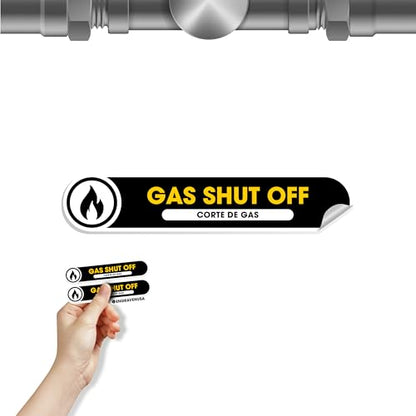 Bilingual Gas Shut Off Small 2 Stickers Pack | Emergency Gas Shut Off Small English and Spanish Signs | 5in x 1in Permanent Matte Vinyl | Waterproof Stickers