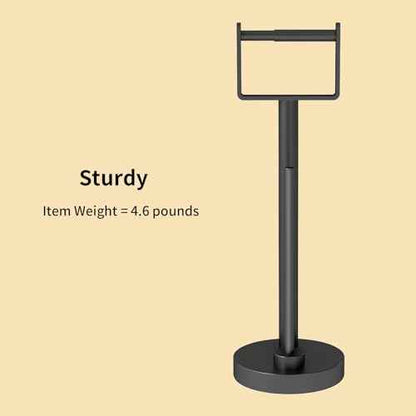 YUMORE Toilet Paper Holder Stand with Storage, Bathroom Weighted Base Floor Toilet Paper Roll Holder Free Standing for 3 Rolls, Matte Black