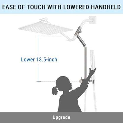 G-Promise All Metal Shower Diverter with Low Holder, Extended 13.5 Inch, 3-Way Diverter Valve with Pause Mode for Handheld and Fixed Shower Heads ? 4-Setting Replacement Part (Brushed Nickel)
