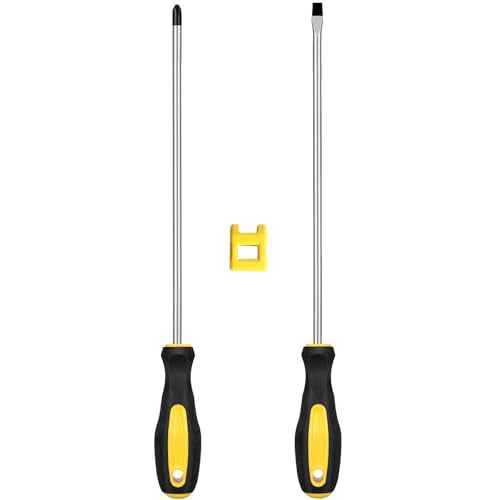Long Magnetic Screwdriver Set, 2pcs 10in Extra Long Phillips Slotted Screwdriver, Heavy Duty, Rubber Handle, Magnetizer/Demagnetizer, Chrome Vanadium Steel