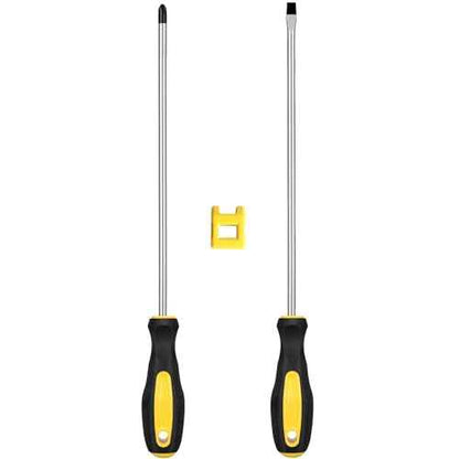 Long Magnetic Screwdriver Set, 2pcs 10in Extra Long Phillips Slotted Screwdriver, Heavy Duty, Rubber Handle, Magnetizer/Demagnetizer, Chrome Vanadium Steel