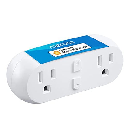 Meross WiFi Dual Smart Plug 15A Smart Outlet Supports Apple HomeKit, Siri, Alexa, Echo and SmartThings, 2 in1, Voice & Remote Control, Timer, No Hub Required, 2.4G, 2 Pack