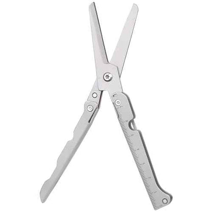 Compact 2-in-1 Foldable Scissors with Measuring Ruler - Stainless Steel, Lightweight, Portable for EDC, Camping, Survival, and Outdoors (Silver)