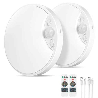 2 Pack 10000mAh Rechargeable Motion Sensor Ceiling Light with Remote, Battery Operated Closet Light No Wiring, Magnetic Wireless LED Ceiling Lights, 3 Color Overhead Lamp for Shower Pantry Hallway