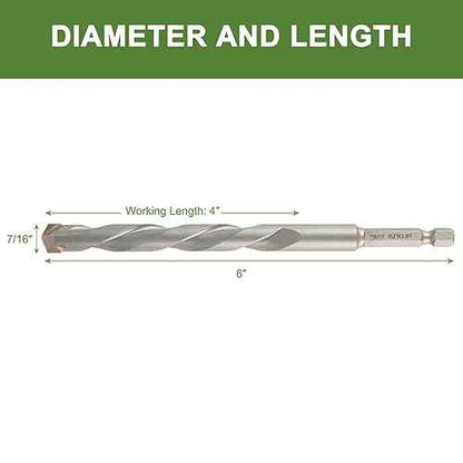 7/16" x 6" Masonry Drill Bits 7/16 inch Concrete Hammer Drill Bits, for Cement, Brick, Stone, Block, Stucco Wall, 2 Pack, Hex Shank