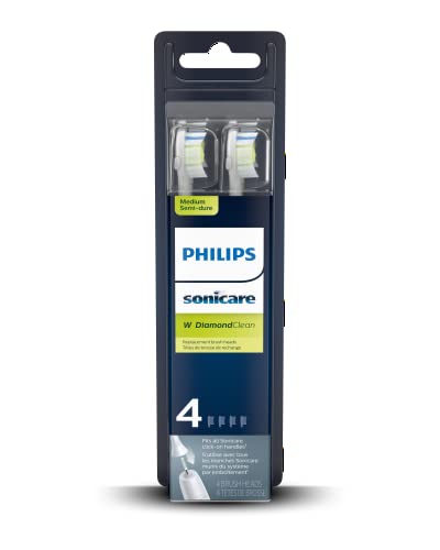 Philips Sonicare W DiamondClean - Genuine Replacement Electric Toothbrush Heads, White, 4 Pack One Year Supply, HX6064/65