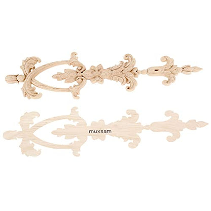 MUXSAM Long Frame Onlays Appliques, Wood Carved Decals, 2-Pack Unpaint Wooden Carving Set for Wall Door Mirror Cabinet Dresser Cupboard Headboard Wardrobe Closet Decor, 25x6cm/9.84"x2.36"