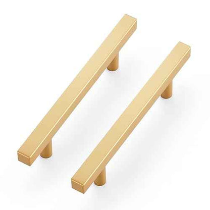 Ravinte 30 Pack Brass 3-3/4 Inch Hole Center Champagne Gold Handles Square Cabinet Hardware Stainless Steel Pulls for Kitchen Cupboard Drawers 6 Inch Overall Length