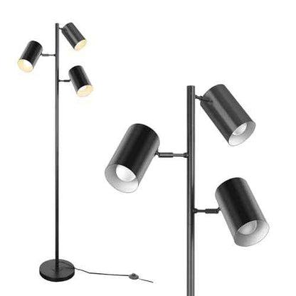 Tree Floor Lamp with 3 Light 9W E26 LED Bulbs,Black Standing Tall Pole Lamp with 3 Adjustable Rotating Lights,Modern Floor Lamp for Living Room Bedroom Office,Reading Room