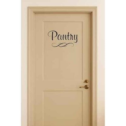 Pantry Decal with Single Swirl - Vinyl Art Wall Decal for The Home or Kitchen Pantry - 8" W X 4.5" H (Black)
