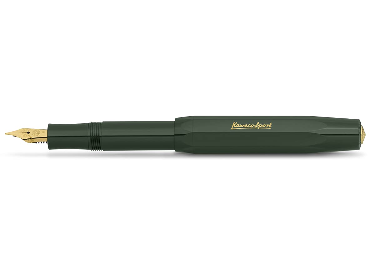 Kaweco CLASSIC SPORT Fountain Pen Green with 23 Carat Gold-Plated Steel Nib and Iridium Tip for Ink Cartridges I Sport Fountain Pen 13 cm I Nib: F (Fine)