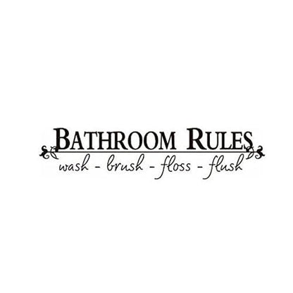 Black 5.5" x 22" Bathroom Rules Wash Brush Floss Flush Quote Saying Wall Sticker Home Decal Decor for Bathroom