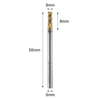 ACCUCUT A4KES 3mm Carbide Square End Mill- 4 Flute Milling Bit Set for Steel, Forge Steel, Hardened Steel, Copper, Alloys & Materials < HRC 50 - AlTiN Coating CNC Router Bit, 45 Degree Helix (3 pcs)