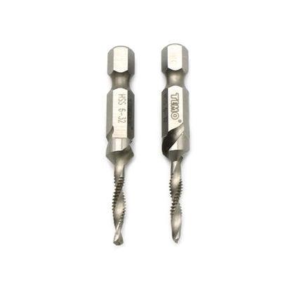 TEMO 2 pc 6-32 Combination Drill and Tap Multi Use Deburr Countersink Hex Bit